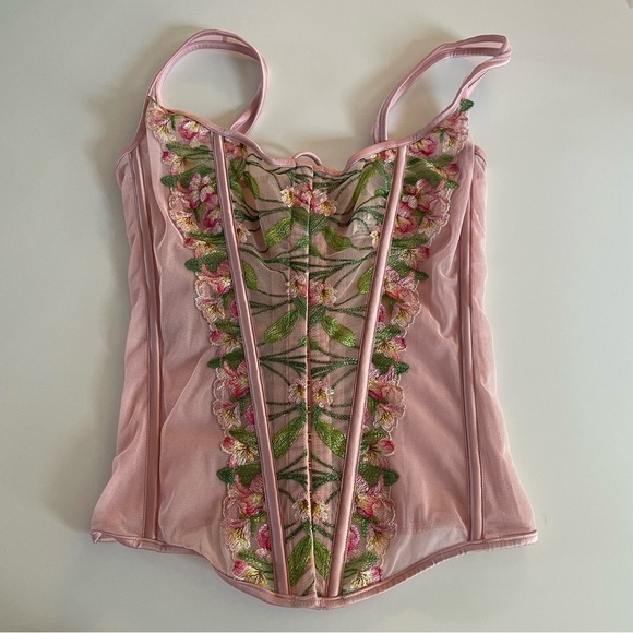 New! Victorias Secret Classic Lily Embroidery Corset top pink 20025 - Picture 6 of 13